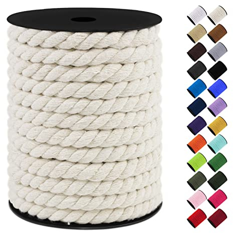 LEREATI Macrame Cord, 75 Feet Thick Macrame Rope Yarn Natural Cotton Cord Macrame String, Soft Craft Rope for Wall Hanging, Plant Hangers, Garden, DIY Crafting Decoration , 10mm x 23m