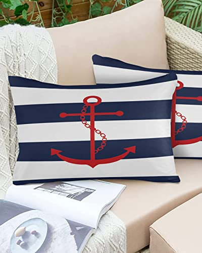 Kissenbezüge 2 Stück Einfacher Art Blauer Und Weißer Gestreifter Anker Sofa Dekoratives Kissenbezüge Waschbar Wurfkissenbezügen Wohnkultur Sofakissen, Für Garten, Bett, 40x60cm