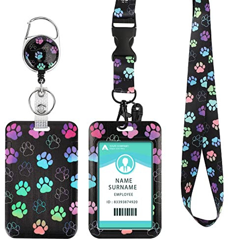 DUOUPA Ausweishülle mit Band, Ausziehbarer Schlüsselanhänger Badge Holder, Schlüsselband mit Karabiner für Frauen, Lehrer, Krankenschwester, Doktor, Student(Hundepfote)