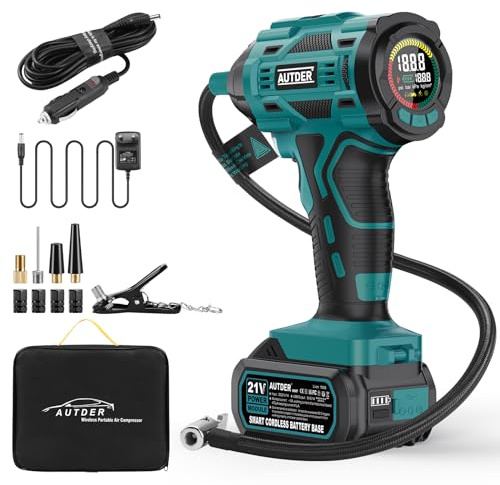 AUTDER Inflador Neumáticos 180PSI Portátil Coches/Motos, Azul-Negro