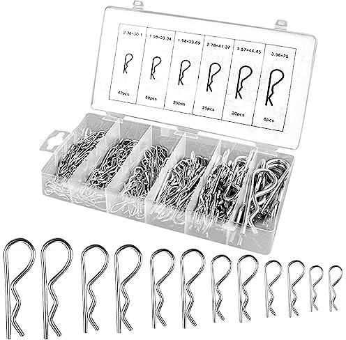 180 Stück Splinte Sortiment R Clips Set,6 Größen Edelstahl Splint Federsplinte Sicherungsklammer Splint,Haltefeder Anhängerkupplung Splinte für LKWs Traktoren Rasenmäher Autos Wohnmobil