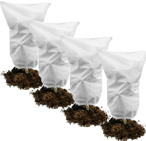 Muzhira 4pcs Winterschutz-Haube, 50g/m² 80cm x 100cm Frostschutzhaube für Pflanzenmit mit Zugband, Garden Winterschutzvlies für Pflanzen für Wetterfest, Kälte, Vögel und Insekten Beige -Weiss