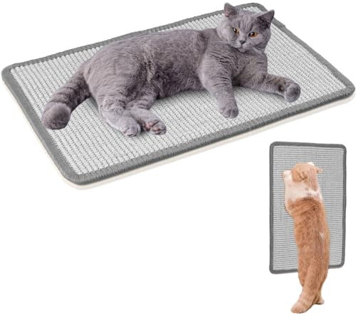 2 Sisal Teppich Katzen Kratzbrett Wand, Kratzmatte Katze, Natürliche Katzenkratzbretter Sisal Kratzteppich 50x30 cm, Widerstandsfähig Katzenmöbel Fußmatte Sisalmatte Kratzpads für Katzen (Grau)