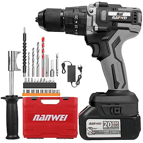 ERYUE Baterías de destornillador de taladro inalámbrico de 21 V Par máximo 200 N.m Portabrocas de metal sin llave de 1/2 pulgada 20 + 3 posiciones 0-2150RMP Destornillador de taladro de impacto de,Tal