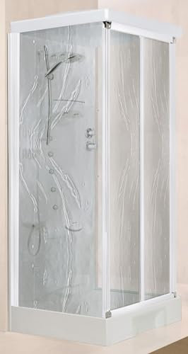 Novellini New Holiday S2F Hammam 100x80 cm Cabina Doccia Multifunzione Apertura Soffietto Montaggio Parete Miscelatore Termostatico Vetro Aqua Profilo Bianco Idromassaggio Sauna Asta Altezza 225,5 cm