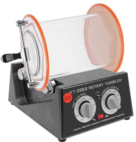 Poliertrommel, 150W Schmuck Poliermaschine mit Glasfass, 5 Geschwindigkeitssteuerung mit Timer, Rotary Tumbler Schmuck Polierer Maschine, 5 KG