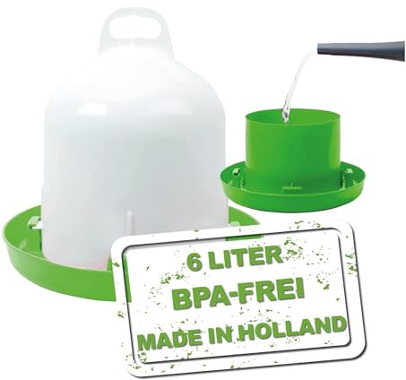 MeineHennen Hühnertränke Geflügeltränke Doppelmanteltränke 6L leicht befüllbare Wassertränke aus bruchfestem Kunststoff mit Bajonettverschluss, grün