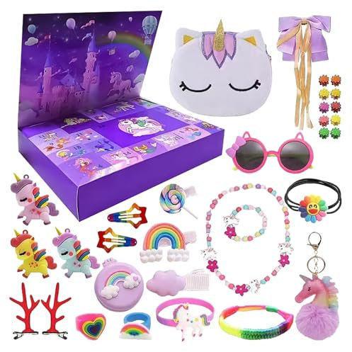 Ayizhiniu 2024 Niña Calendario Adviento Unicornio, 24 DíAs Navidad Unicornio Cuenta AtráS Calendario, Unicornio Calendario Adviento Accesorios Pelo, Aplicable Regalos Navidad para Niñas (B)