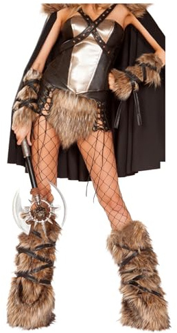 Faxianther Halloween Medieval Faux Fur Arm & Leg Warmer with Leather Band, Men Women Cosplay Renaissance Costume Arm Leg Cover Wrap Furry Night Club Christmas Party Hand Sleeves Band