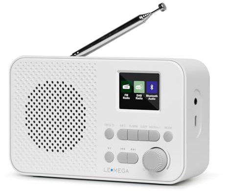 Tragbares DAB+-Radio mit Bluetooth | Wiederaufladbarer Akku mit 15 Stunden Spielzeit oder Netzbetrieb | Farbdisplay Kleines DAB-Radio mit Wecker, UKW, 40 Voreinstellungen, Kopfhöreranschluss | LEMEGA