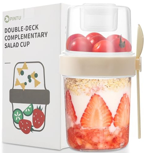 Tazza da yogurt da asporto - Tazza da yogurt da asporto con cucchiaio - Doppia parete - adatta per congelatore, microonde