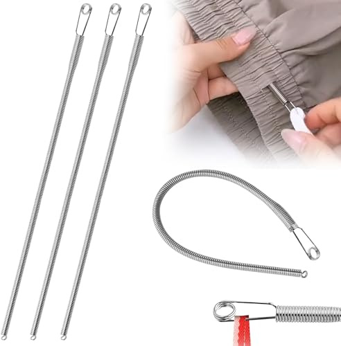 Herramienta para enhebrar con resorte y cordón, 3 piezas, clip para enhebrar con cuerda flexible, para enhebrar con cordón y sudadera, herramienta de repuesto para coser a mano, enhebrador con
