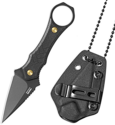 LOTHAR PORCUPINE 14C28N Stahl Neck Knife Messer,42A Fulltang Kleines Feststehendes Messer mit G10 Griff, Outdoor Messer mit Kydex Scheide und Gürtelclip (Schwarze Klinge)