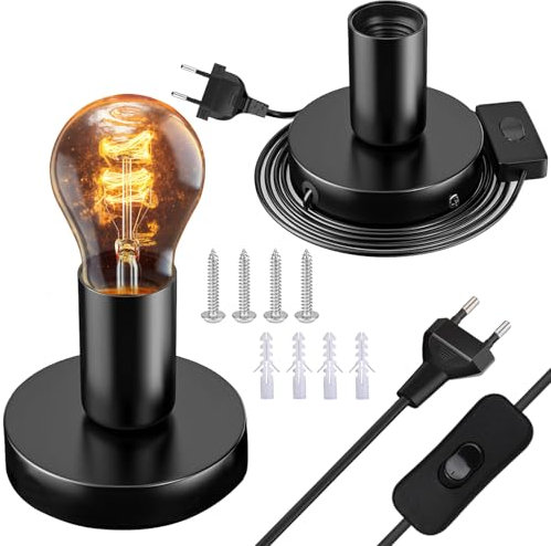 SI SEN Portalamparas E27 Roscado, 2 Artículos Casquillos para Bombillas, Casquillo E27, Portalámparas Con Enchufe, para Dormitorio, Salón, Oficina, Lámpara Colgante (Negro)