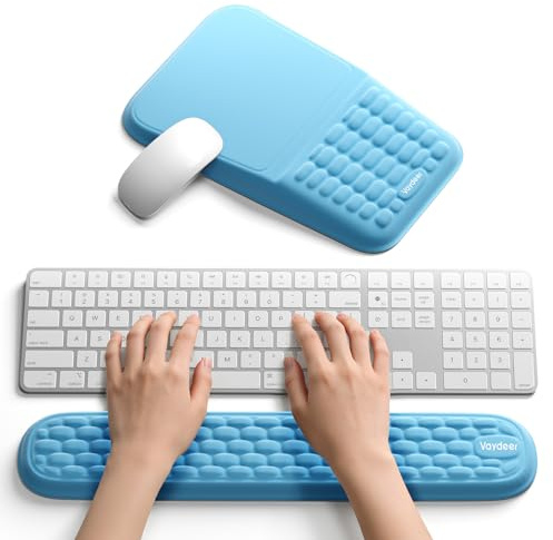 Vaydeer Ergonomic Keyboard & Mouse Wrist Rest Set – Soft Memory Foam Mouse Pad with Wrist Support, Non-Slip Base, Relieves Wrist Pain, Ideal for Typing, Gaming & Office (Blue)