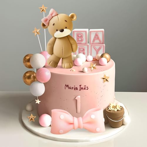 Decoración de Tarta Osito Rosa para Baby Shower - Toppers de Osos