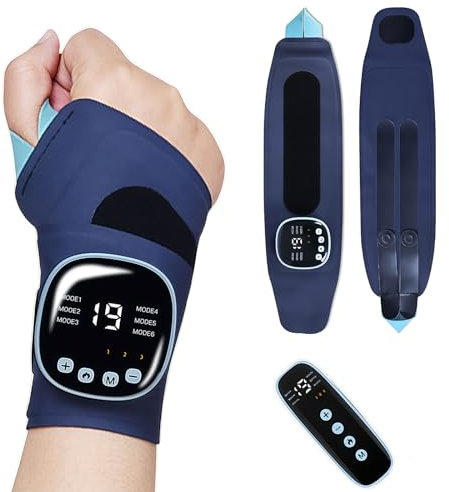 Orifesio EMS Handgelenk Massagegerät, Kabelloses Handmassagegerät mit Wärme, 9 Modi/19 Intensitäten, Handgelenk Bandagen Linke/Rechte, Handgelenkstütze für Sehnenscheidenentzündung Karpaltunnelsyndrom
