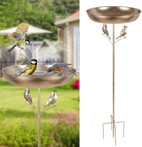 GWCYMYD Cast Iron Bird Bath for Garden, 32In Metal Bird Bath Stand with 5 Prongs Base Stake, Vintage Birdbaths Feeder Bowl for Outdoors Garden Patio Yard Lawn Decor (32inch)