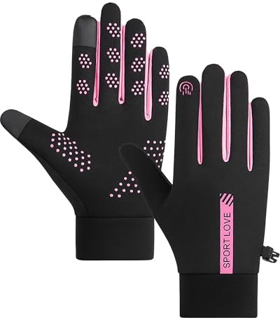 BOBITALK 1 Pair Netball Gloves, Touchscreen Waterproof Running Gloves Warm Winter Cycling Gloves Womens, Hiking Gloves for Biking/Cycling/Rugby/Running/Football/Mountain/Hiking（Rose Red）