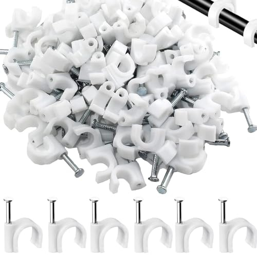 GNALIA Sujeta Cables, 200 Unidades Grapas Pared 4Mm, Clips Cable Redondo Eléctrico, Color Blanco Para Gestión Cableado