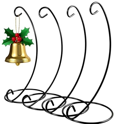 9 Inches Tall Ornament Display Stand, Tabletop Ornament Hanger, Iron Hanging Stand Rack Holder，Air Plant Holder, Terrariums Hanger, Black Iron Wire Hanging Hook for Christmas Halloween Decoration, Festivals Ornament, Wedding, Party Decor, Glass Globe Terrarium, Glass Crystal Witch Ball, Home Party Decor Art Craft Fair ( 4 Pack )