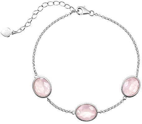 Franki Baker Delicate Facetted Rose Quartz Crystals 925 Sterling Silver Bracelet. Length:17+5cm extension chain