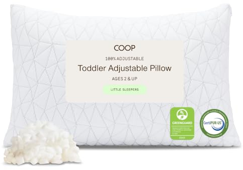 Coop Home Goods Original Toddler Adjustable Pillow, Soft, Breathable, 19 x 13 Washable Mini Bed Pillow for Kids with Premium Memory Foam and Zippered Cover, CertiPUR-US/GREENGUARD Gold