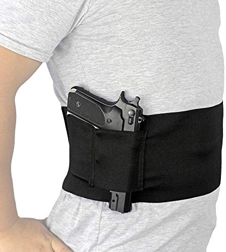 Depring Belly Band Holster for Concealed Carry Elastic Abdominal Slim Wrap Concealment Handgun Holster with 2 Magazine Pouches for Right and Left Hand Draw