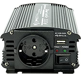 SOLARTRONICS NM300 Spannungswandler 24V 230V modifizierter Sinus 300W - 600W Spitzenleistung - Wechselrichter 24V auf 230V Stromwandler mit Schuko-& USB Anschluss Solar Inverter Umwandler