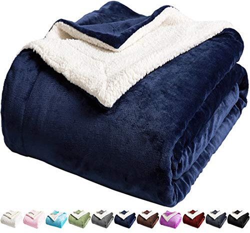 LBRO2M Sherpa Fleece Bed Blanket Twin Size Super Soft Fuzzy Plush Warm Cozy Fluffy Microfiber Couch Throw Velvet Double Reversible Luxurious Blankets,Navy Blue