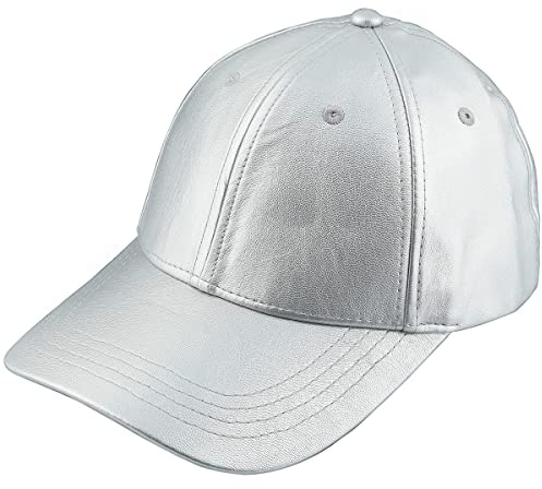 KYEYGWO Silver Leather Baseball Cap Adjustable Sports Hat for Men Women