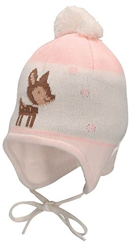 Sterntaler Baby Mädchen Reh Mütze - Bommelmütze für Babys, Kappe für Kinder - aus Baumwolle mit Bindeband - beige, 51