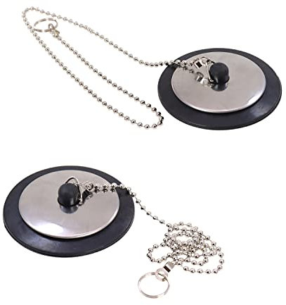 DBOO 2 Pack Universal Bathtub Plug And Chain Drain Stopper 45mm Metal Bath Plug Replacement Chrome Drain Plug With Chain For Shower Ceramic Sink Bathroom Caravan