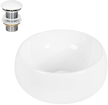 ECD Germany tvättställ, Ø 400 x 350 mm, vit, tillverkat av keramik, runt bänkhandfat inklusive avloppsarmatur utan bräddavlopp, bänkhandfat, tvättställ, handfat