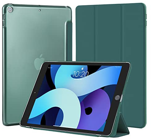 4UBonLife Funda para iPad 9.ª/8.ª/ 7.ª Generación (2021/2020/2019) 10,2 Pulgadas, Cover Protectora Carcasa Rígida Delgada Translúcido Cubierta para iPad 9/8/7, Auto Sueño/Estela, Verde Noche