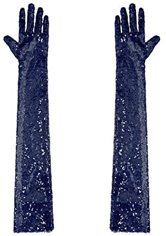 inhzoy Damen Glitzer Pailletten Handschuhe Lang Glänzend Abendtanzhandschuhe Karneval Mottoparty Kostüm Opern Auftritte Show Zubehör A_Marineblau Einheitsgröße
