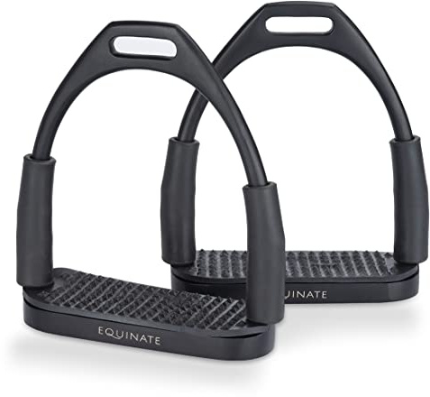 Equinate Estribos de seguridad Oregon, 10 cm, negro mate, con superficie antideslizante de goma, estribos para adultos y niños, alivia la tensión de los tobillos, 2 unidades