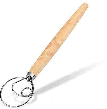 ds. distinctive style Danish Dough Whisk 13 Inch 304 Stainless Steel Dutch Bread Whisk Wooden Handle Sourdough Stir Stick