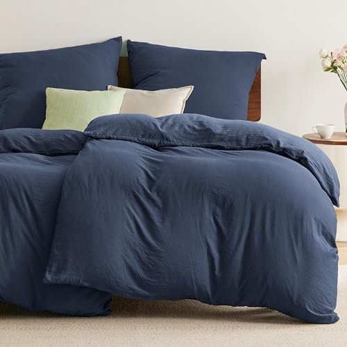 BEDSURE Bettwäsche 135x200 4teilig Marineblau - Weiche Vorgewaschene Baumwollähnlich ÖKO-TEX Bettwäsche-Set, 2 Bettbezug 135x200 cm mit Reißverschluss und 2 Kissenbezüge 80x80 cm