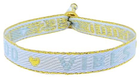 Selfmade Jewelry - Statement Festival Armband Stoff Armband Damen Stoffarmbänder in Pink für Festival Outfit Damen (Good Vibes (Blau-Gold)