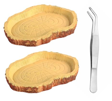2 Pieces Reptile Water Bowl, 1 Piece Tweezers, Pet Food Bowl, Turtle Accessories, Storage Container, Feeding Bowl