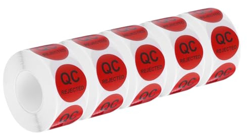 QUARKZMAN Etiquetas de Rechazo de Control de Calidad de Inventario 25mm/1 Rojas para Stock de Almacén, 5 Rollos 2500 Piezas