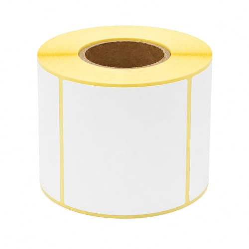 MD Labels Étiquettes thermocollantes blanches sur rouleau 80 × 80 mm – 500 pièces, adhésives permanentes, étiquettes de code-barres autocollantes pour l'étiquetage