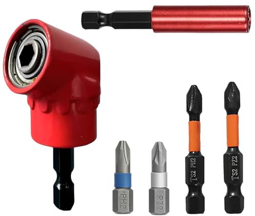 KOOLEVER 105° Right Angle Drill Screwdriver Bit Set, 1/4'' Hex Shank Right Angled Screwdriver Drill Bit Holder Extension Right Angle Drill with 4PCS PZ2 & PH2 Screwdriver Bits and Bit Holder