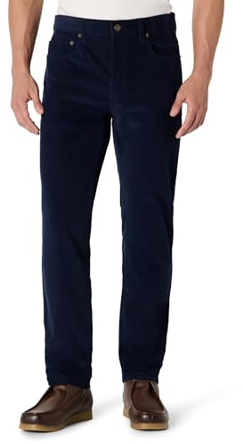 Amazon Essentials Pantaloni in Velluto a Coste a 5 Tasche Slim Fit Uomo, Blu Marino, 30W / 32L