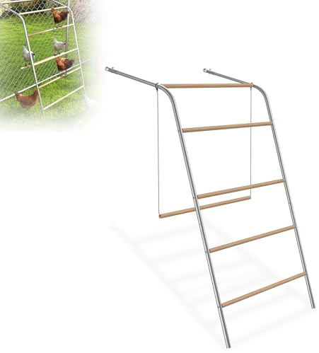XMTECH Kycklingstege med gunga, kycklinglekplats för utomhushage, sysselsättning och rörelse för kycklingar och dvärgkycklingar, trä och galvaniserat stål, ca 136 x 105 cm, typ C