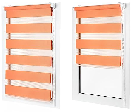 MakoStyl Rollos für Fenster Ohne Bohren - 55 cm Stoffbreite x 230 cm Fensterhöhe - Orange Doppelrollo Klemmfix Ohne Bohren - Fenster Rollos für Innen - Verdunkelnd Duo Rollo