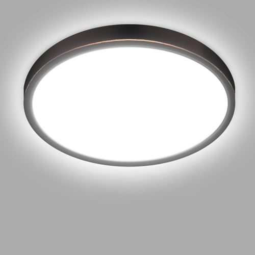 hepside LED Ceiling Light,3000K/4000K/6500K 3 Color Temperature, Waterproof LED Ceiling Lamp, Modern,Round Flush Ceiling Light for Bathroom,Bedroom, Kitchen, HallwayØ18CM(Oil Rubbed Bronze)