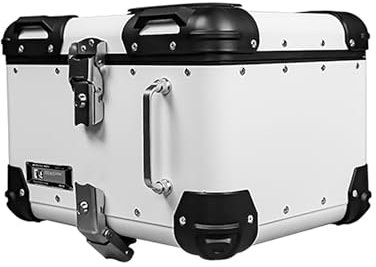 Bauletto Impermeabile in Alluminio per Moto Nero E Bianco Top Case Posteriore Ammortizzante Baule per Moto Con Blocco Di Sicurezza E Maniglia Con Ampio Spazio Interno per Bagagli Del Casco - 40L/45L(4