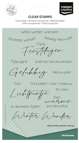 Vaessen Creative Silikonstämpel - 17 Transparenta Stämplar med Nederländska jultexter - För Pyssel, Korttillverkning och Scrapbooking & Jouraling - Lämpligt för Stämpelhjälpmedel eller Stämpelblock